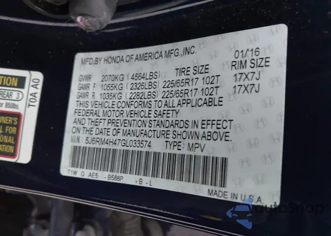 2016 Honda Cr-V Se from USA, damaged, VIN 5J6RM4H47GL033574
